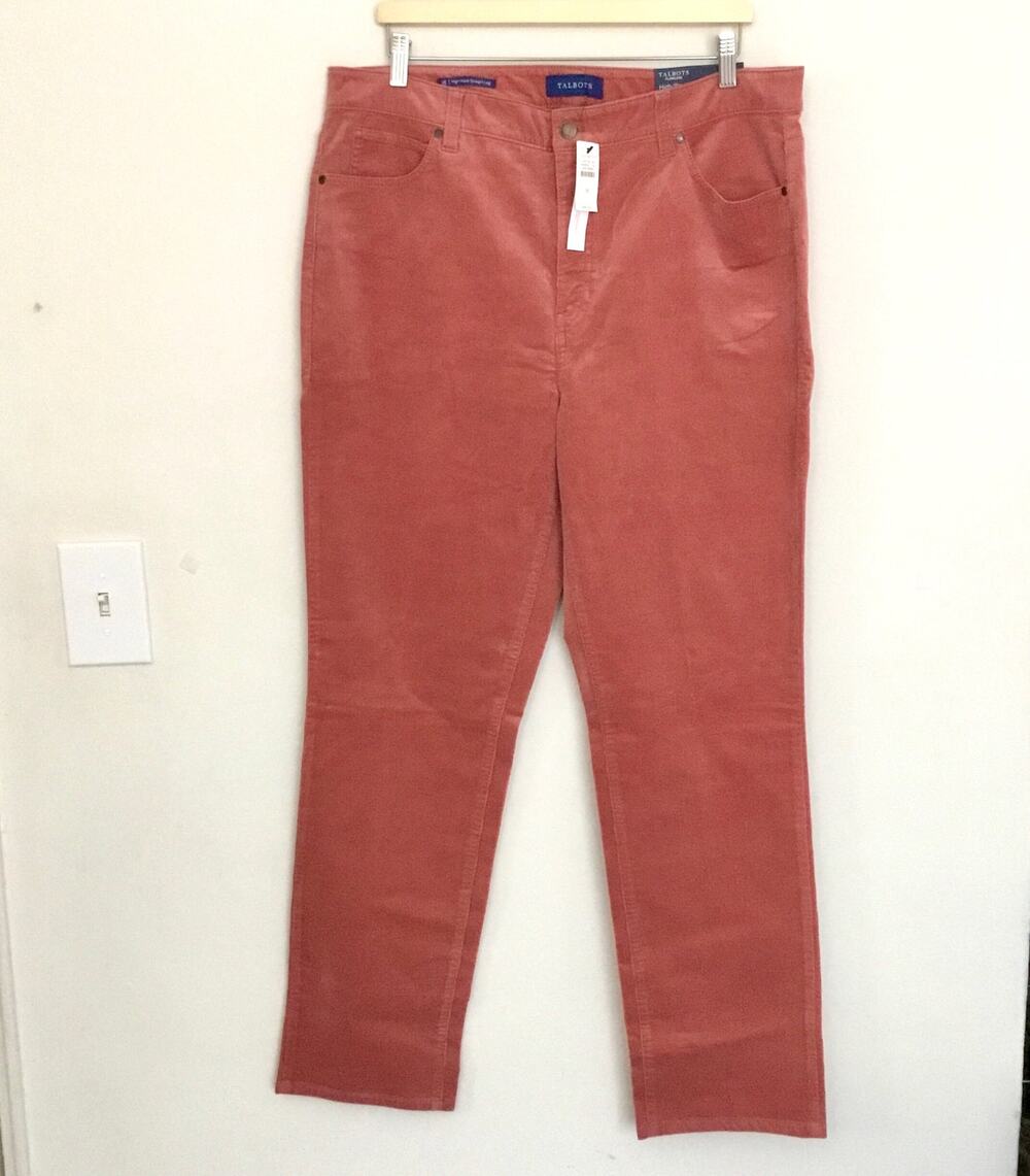 Talbots Corduroy Straight Leg Full Length Pants Women 16P Pink Pockets